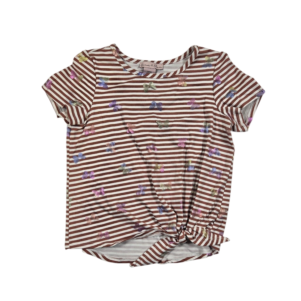 Emma & Elsa Striped Super Soft Top With Butterflies Sz 7/8